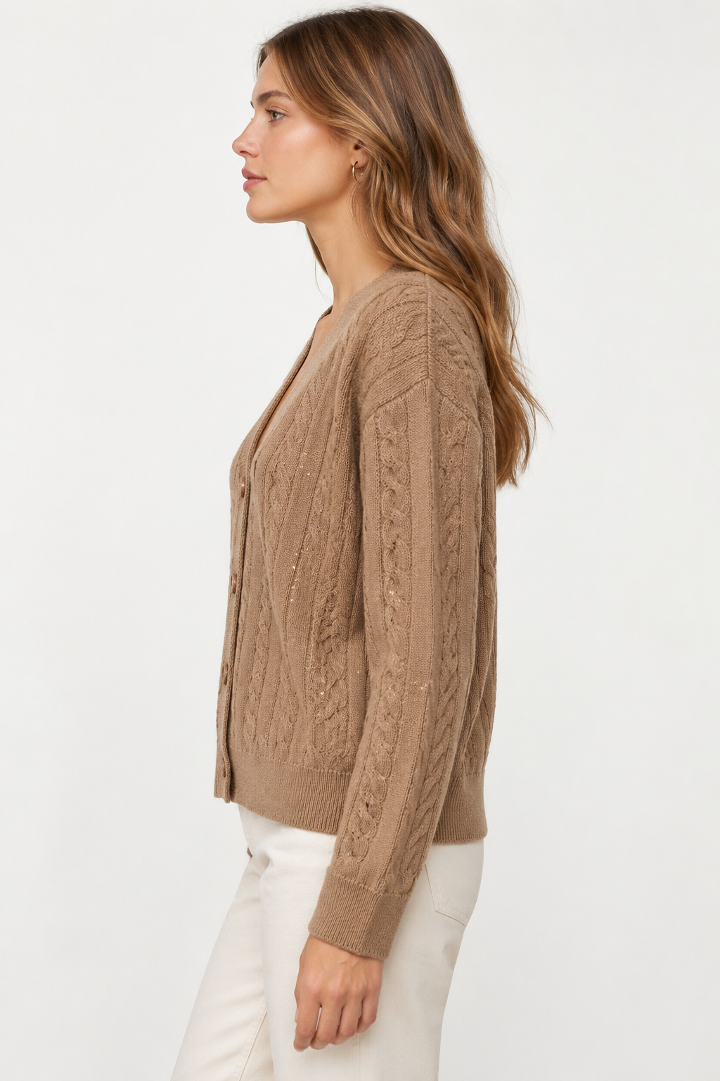 Cardigan en Maille Tressée Élégant - VB8002 — visuel 16 — Pomelo