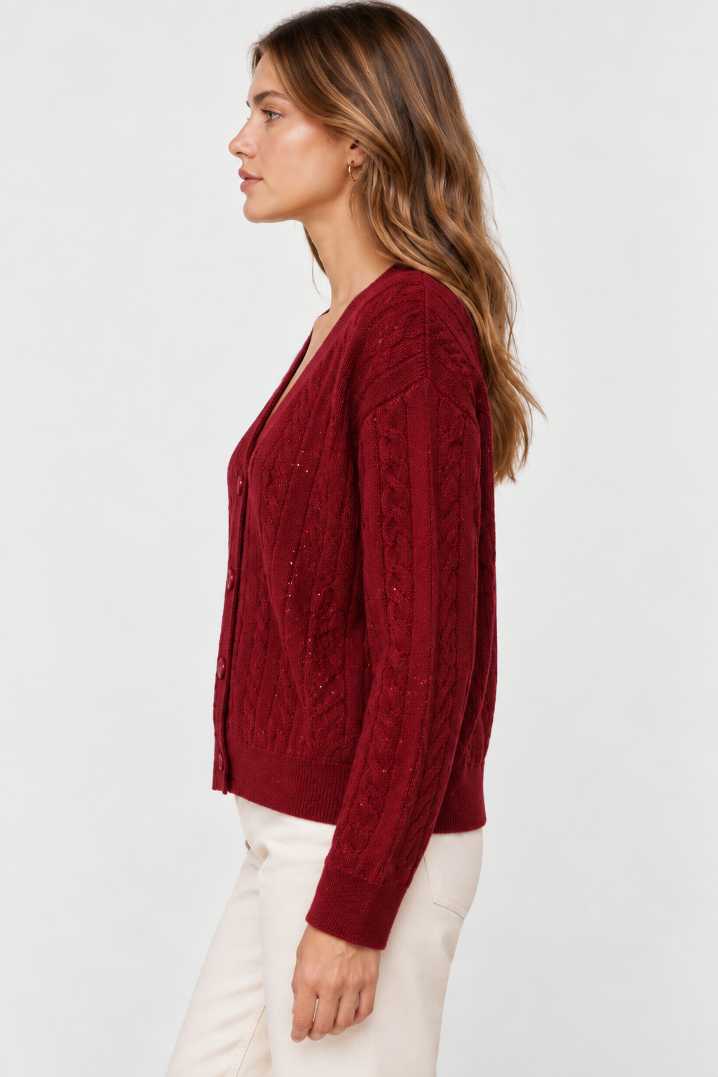 Cardigan en Maille Tressée Élégant - VB8002 — visuel 17 — Pomelo