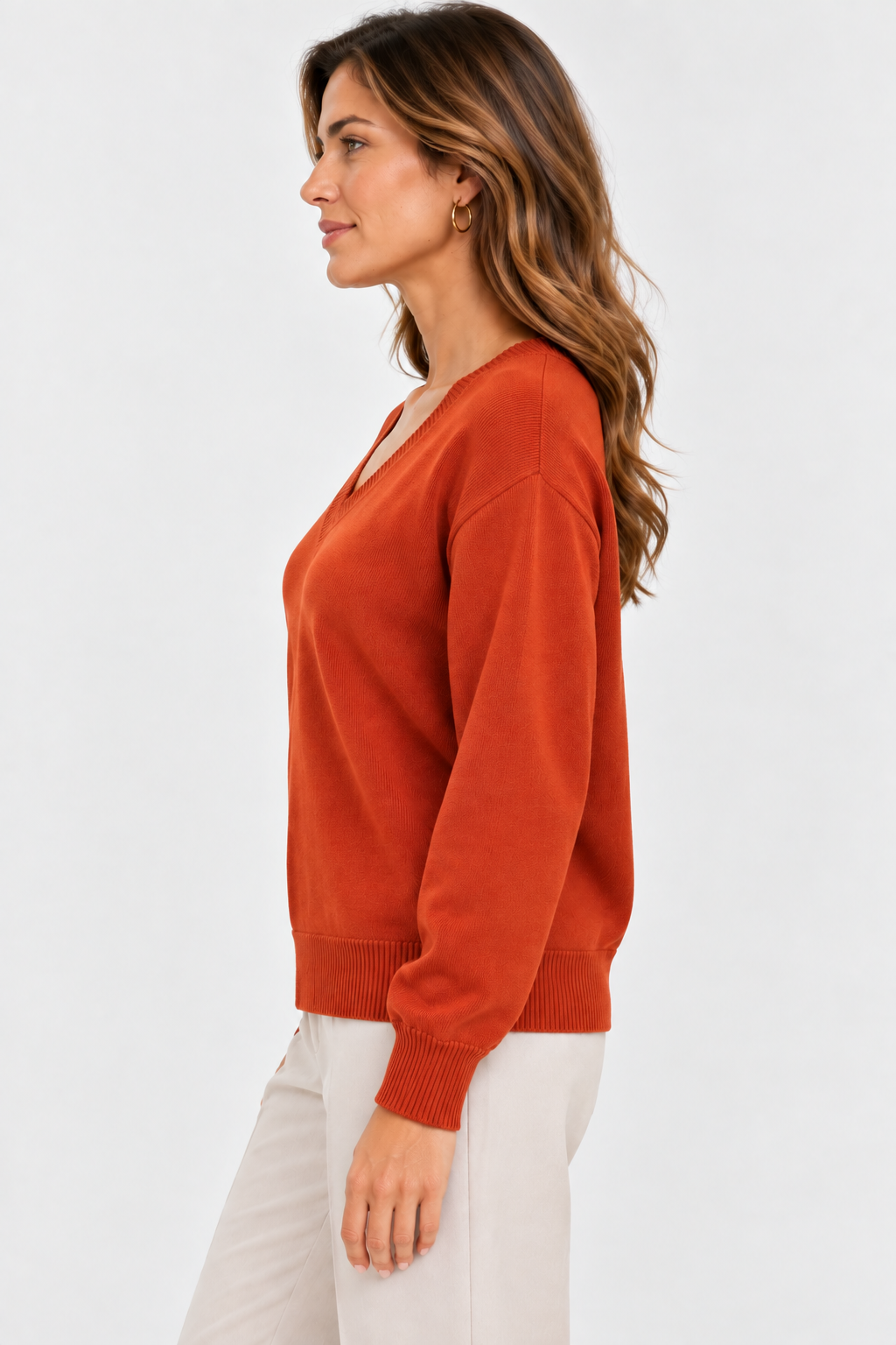 Pull col en V en maille douce - Collection Premium - VB8010 — visuel 25 — Pomelo
