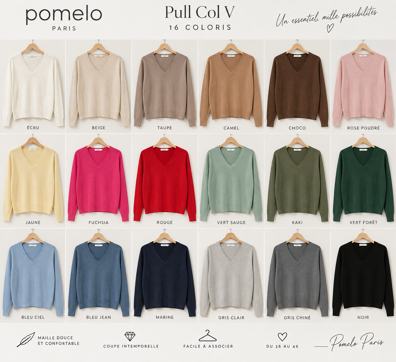 Pull col en V en maille douce - Collection Premium - VB8010