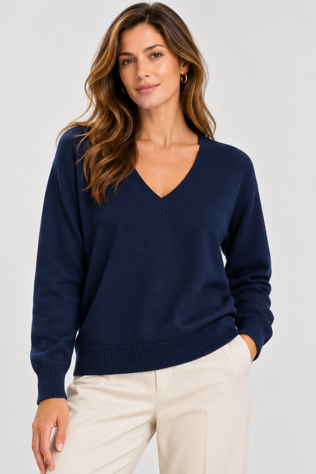 Pull col en V en maille douce - Collection Premium - VB8010 — visuel 17 — Pomelo