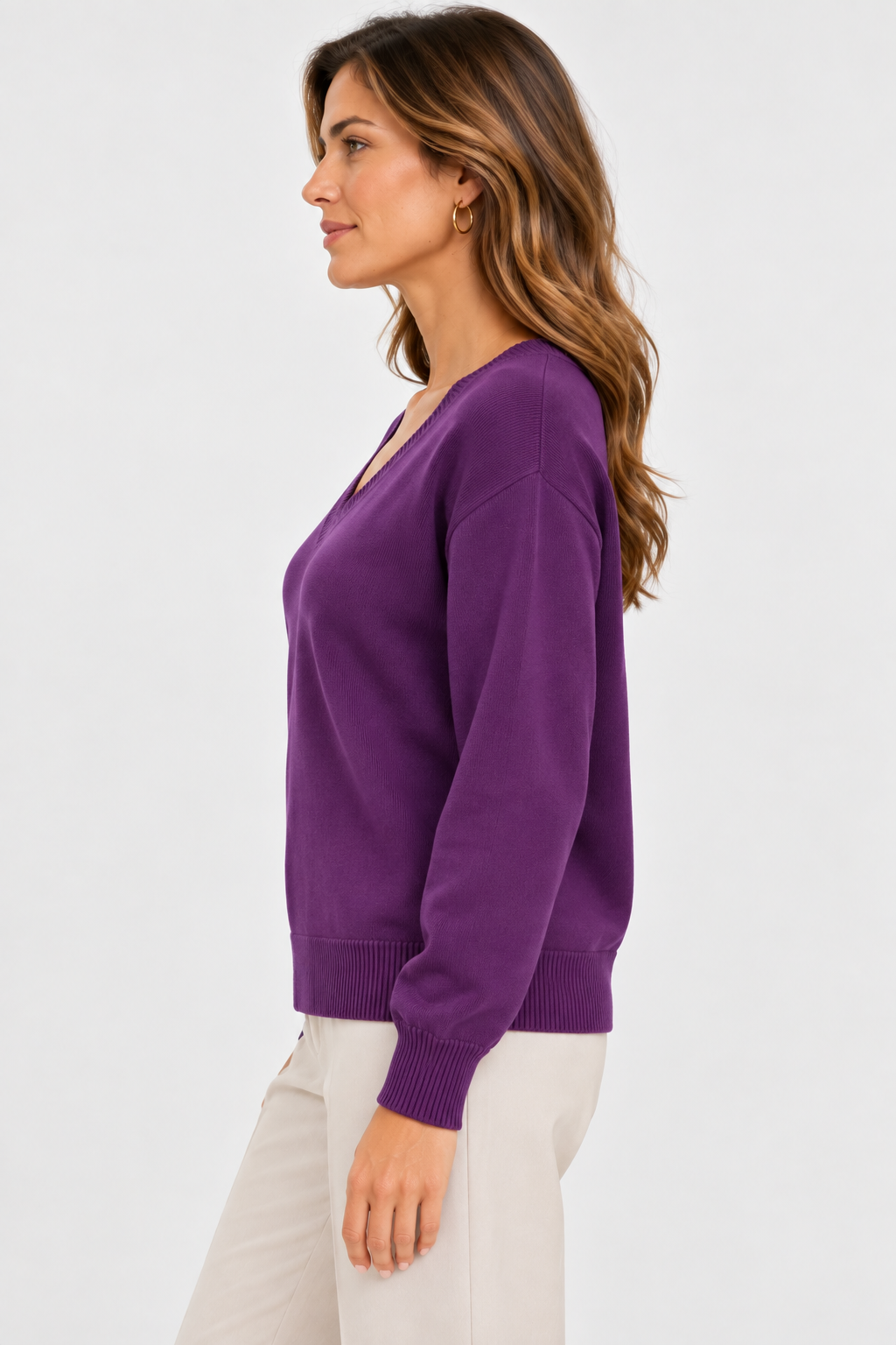 Pull col en V en maille douce - Collection Premium - VB8010 — visuel 3 — Pomelo