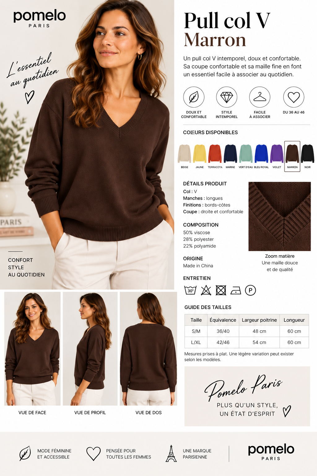 Pull col en V en maille douce - Collection Premium - VB8010