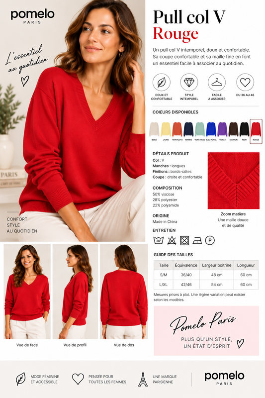 Pull col en V en maille douce - Collection Premium - VB8010