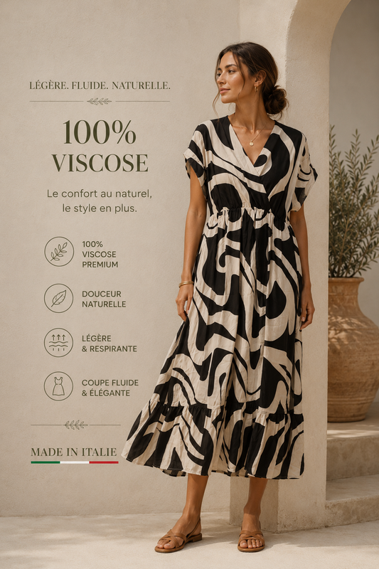 Robe Longue Imprimé Graphique Noir & Blanc