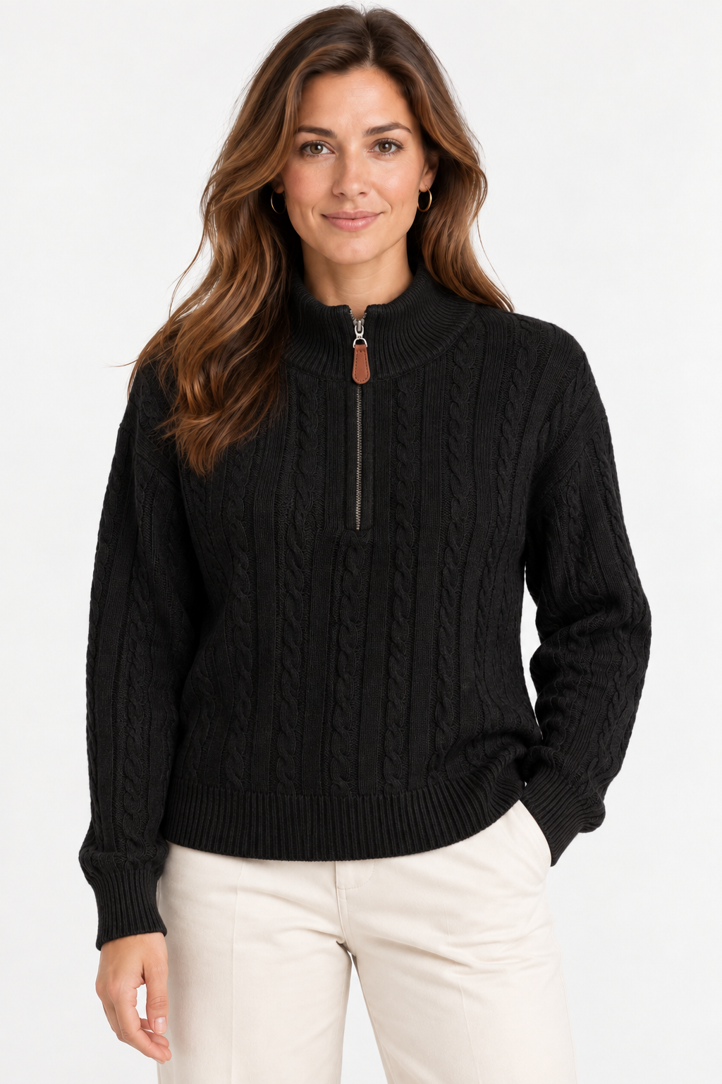 Pull Col Camionneur en Maille Torsadée Premium - GO2668812 — visuel 6 — Pomelo