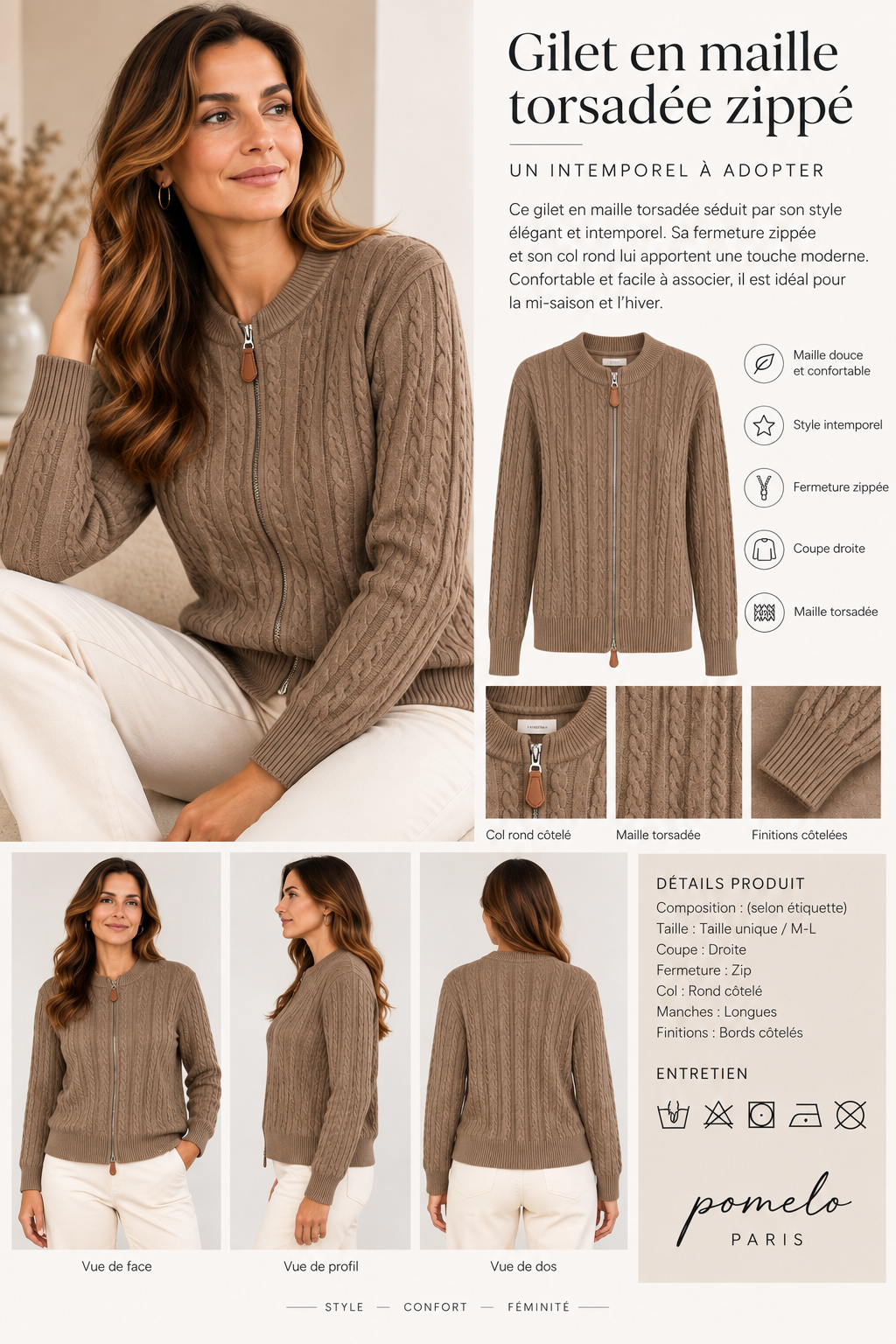 Gilet en maille torsadée zippé - GO2668813