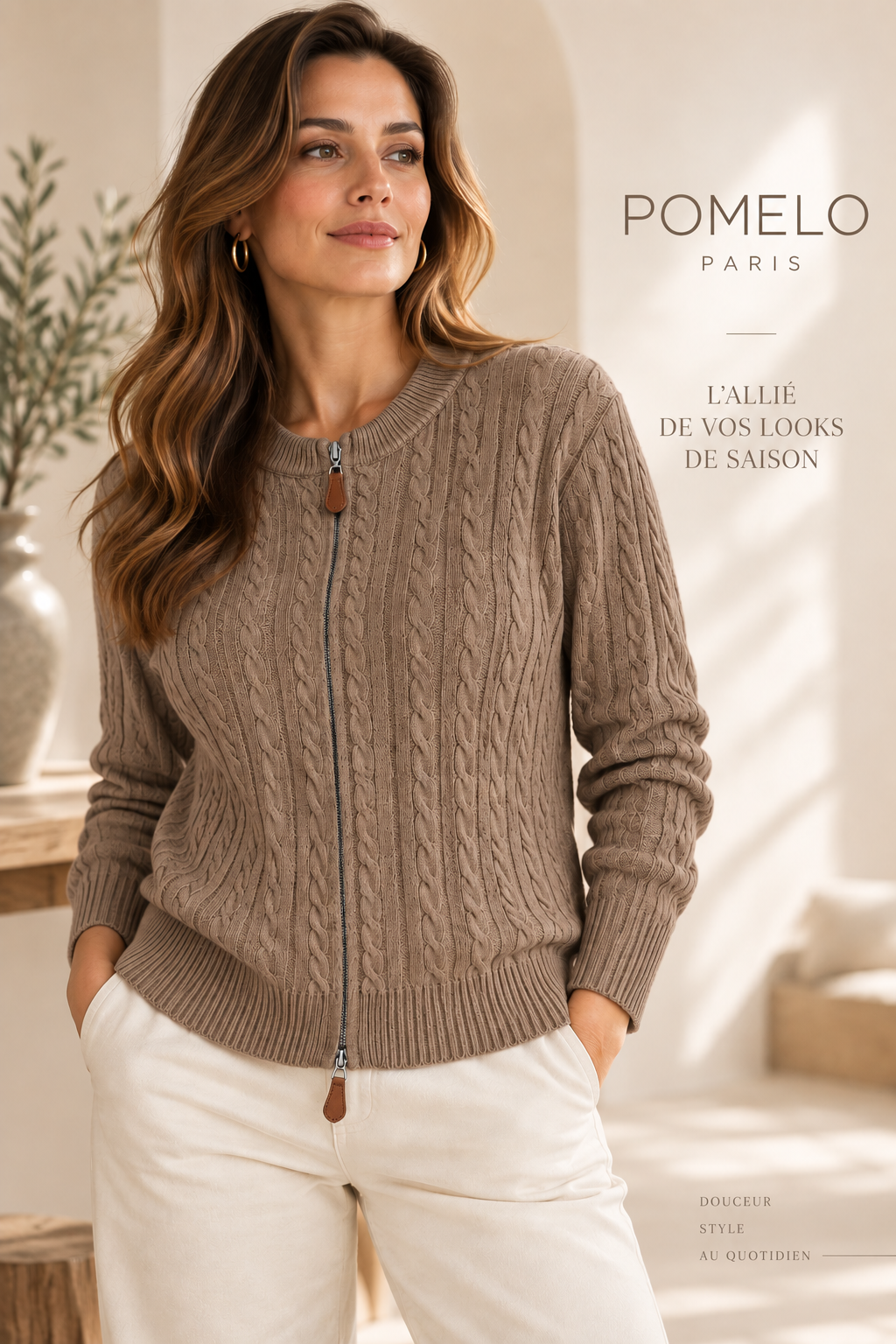 Gilet en maille torsadée zippé - GO2668813