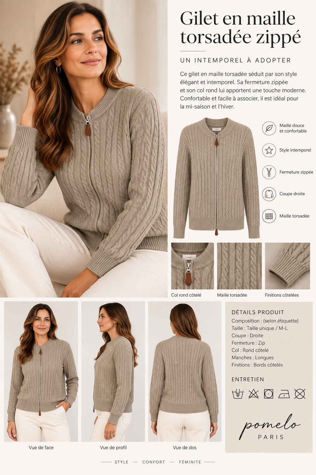 Gilet en maille torsadée zippé - GO2668813