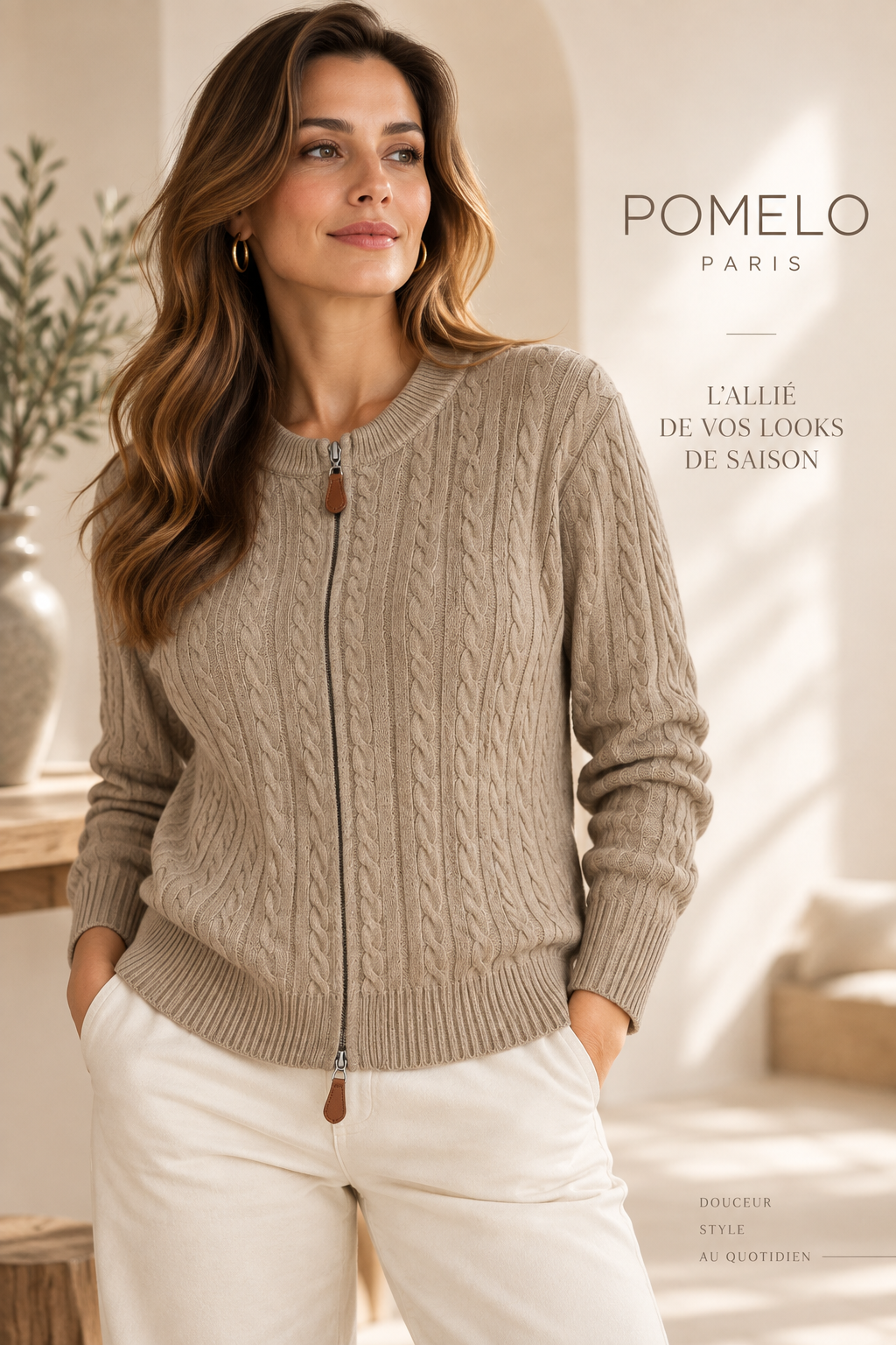 Gilet en maille torsadée zippé - GO2668813