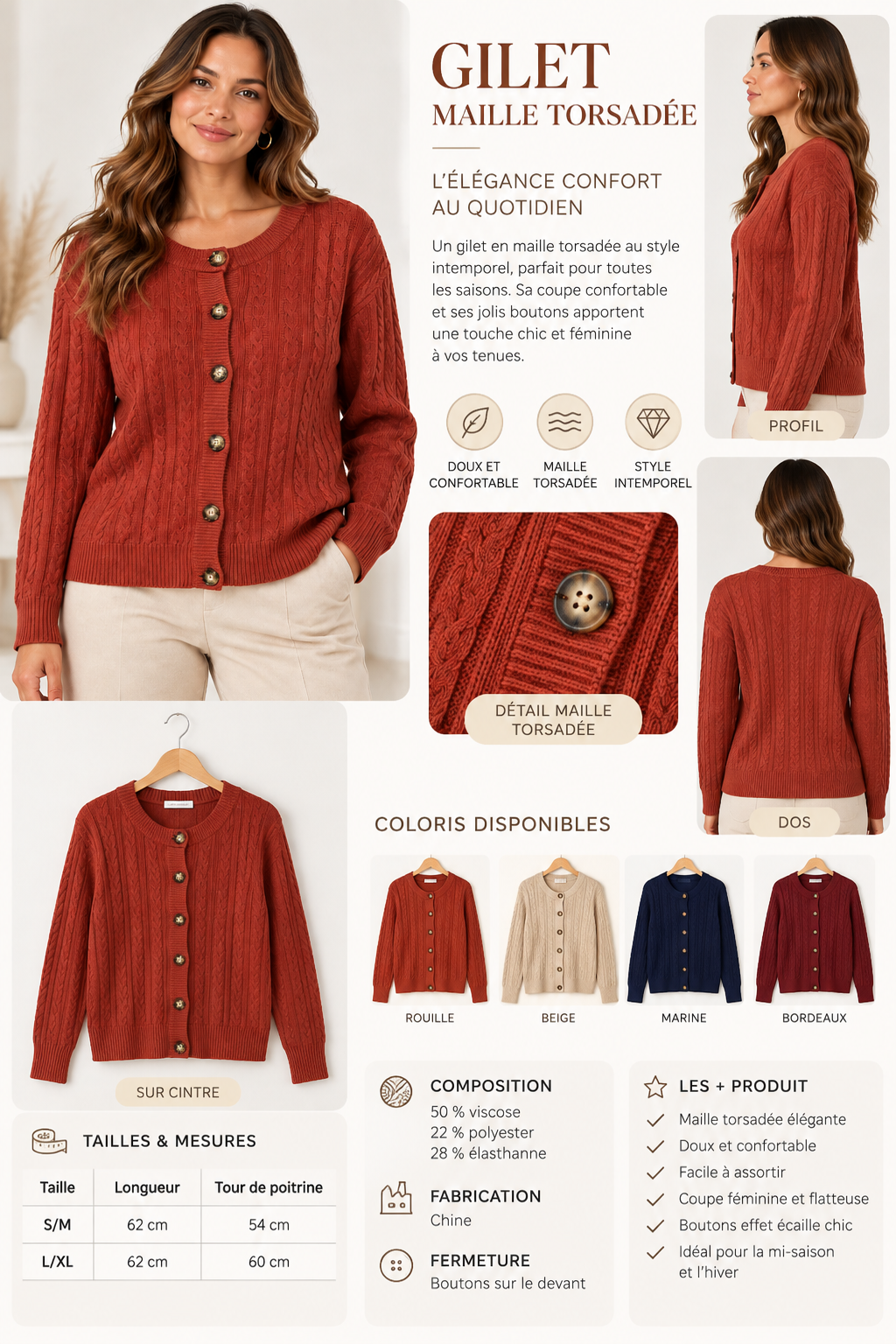 Gilet en maille torsadée 68809