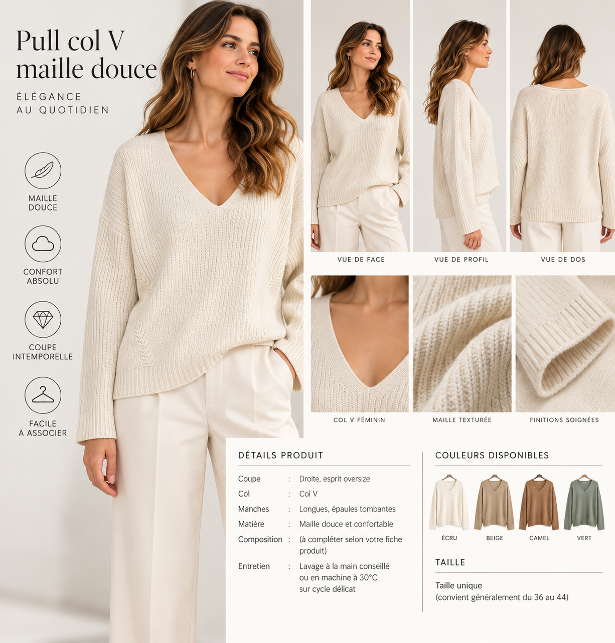 Pull en maille fine lurex à col V - N8003