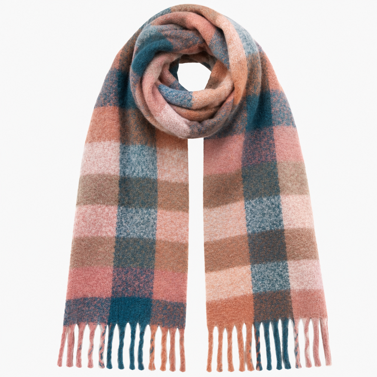 Écharpe à carreaux corail – 100 % viscose