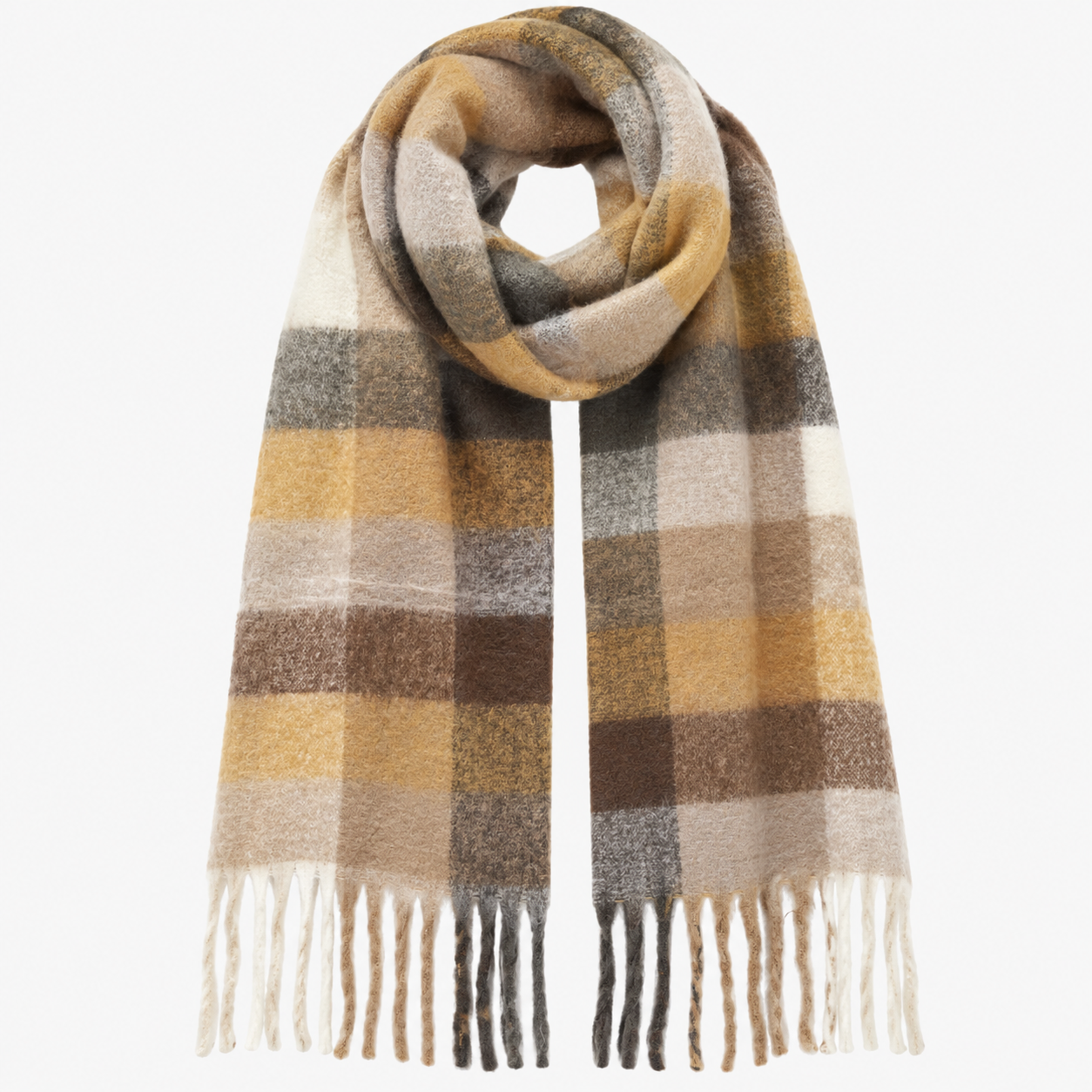 Écharpe à carreaux moutarde – 100 % viscose