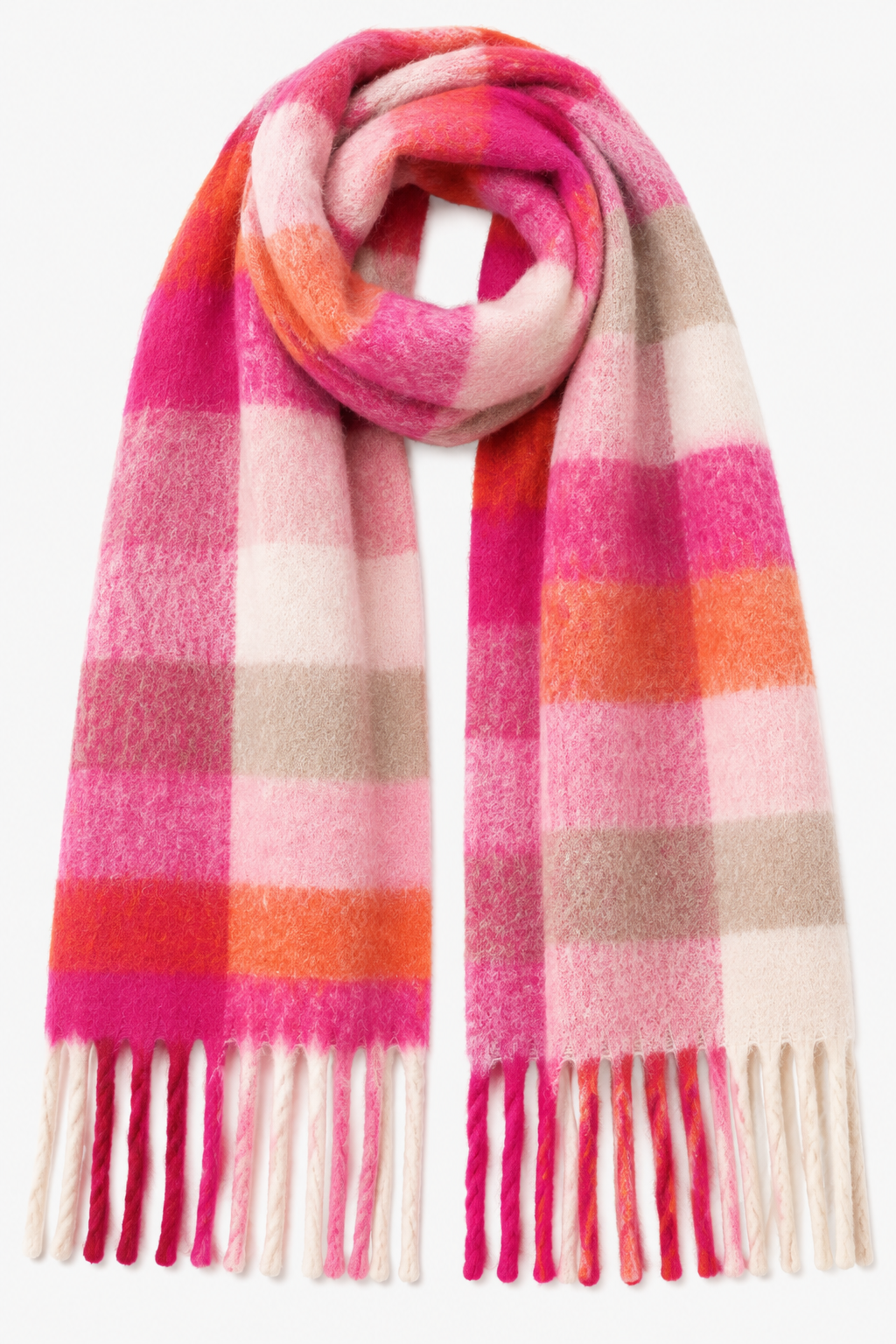 Écharpe à carreaux fuschia – 100 % viscose