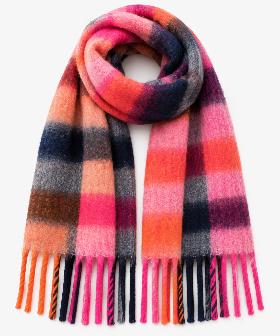 Écharpe à carreaux marine fushia– 100 % viscose