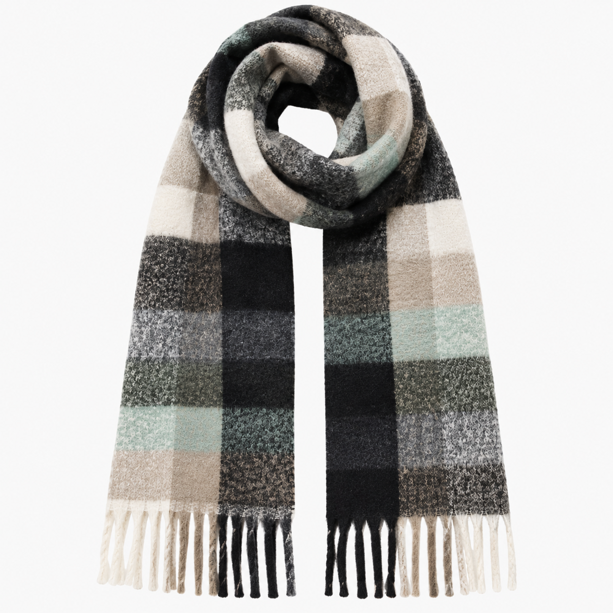 Écharpe à carreaux vert amende – 100 % viscose