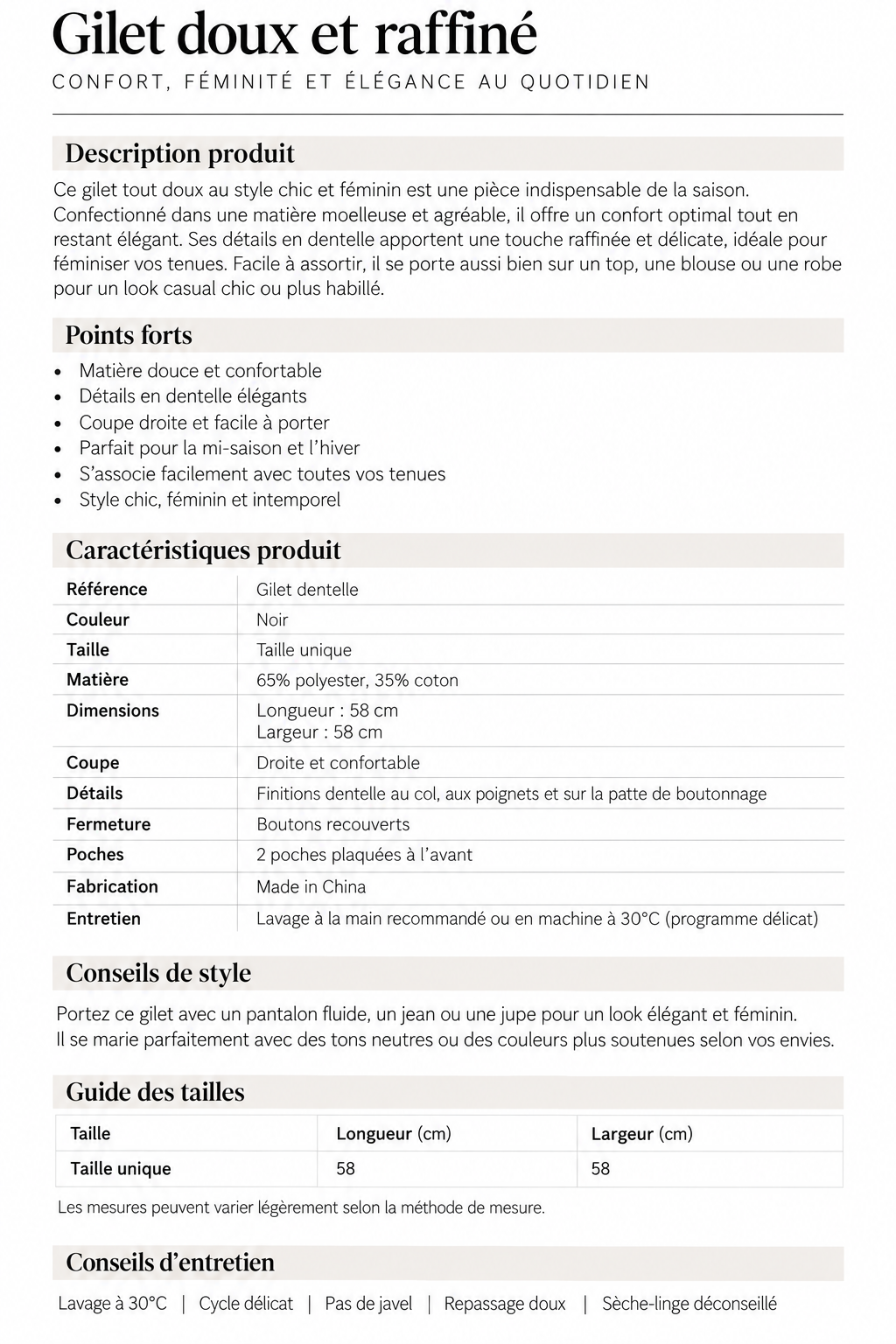 Gilet en maille douce avec détails en dentelle 2603 — visuel 10 — POMELO PARIS