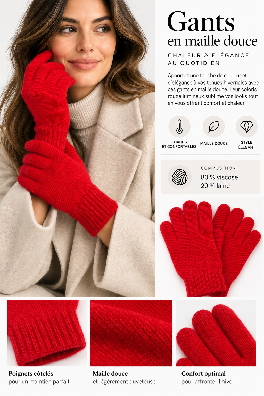 Gants en maille doux et élégants