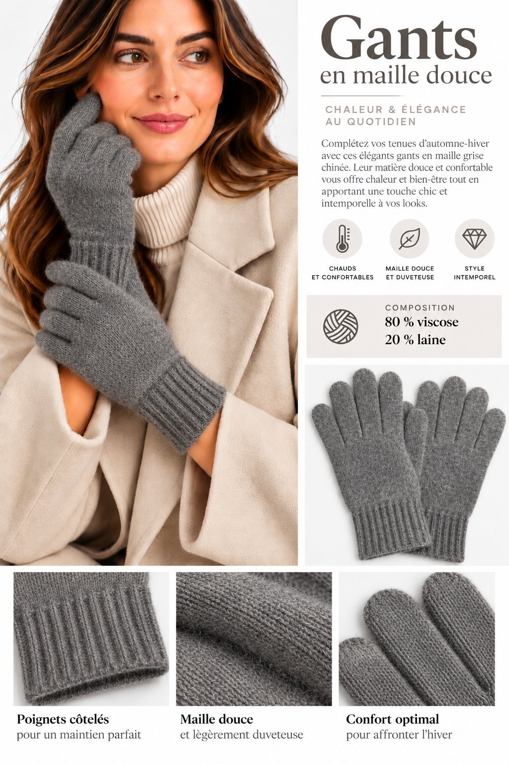 Gants en maille doux et élégants
