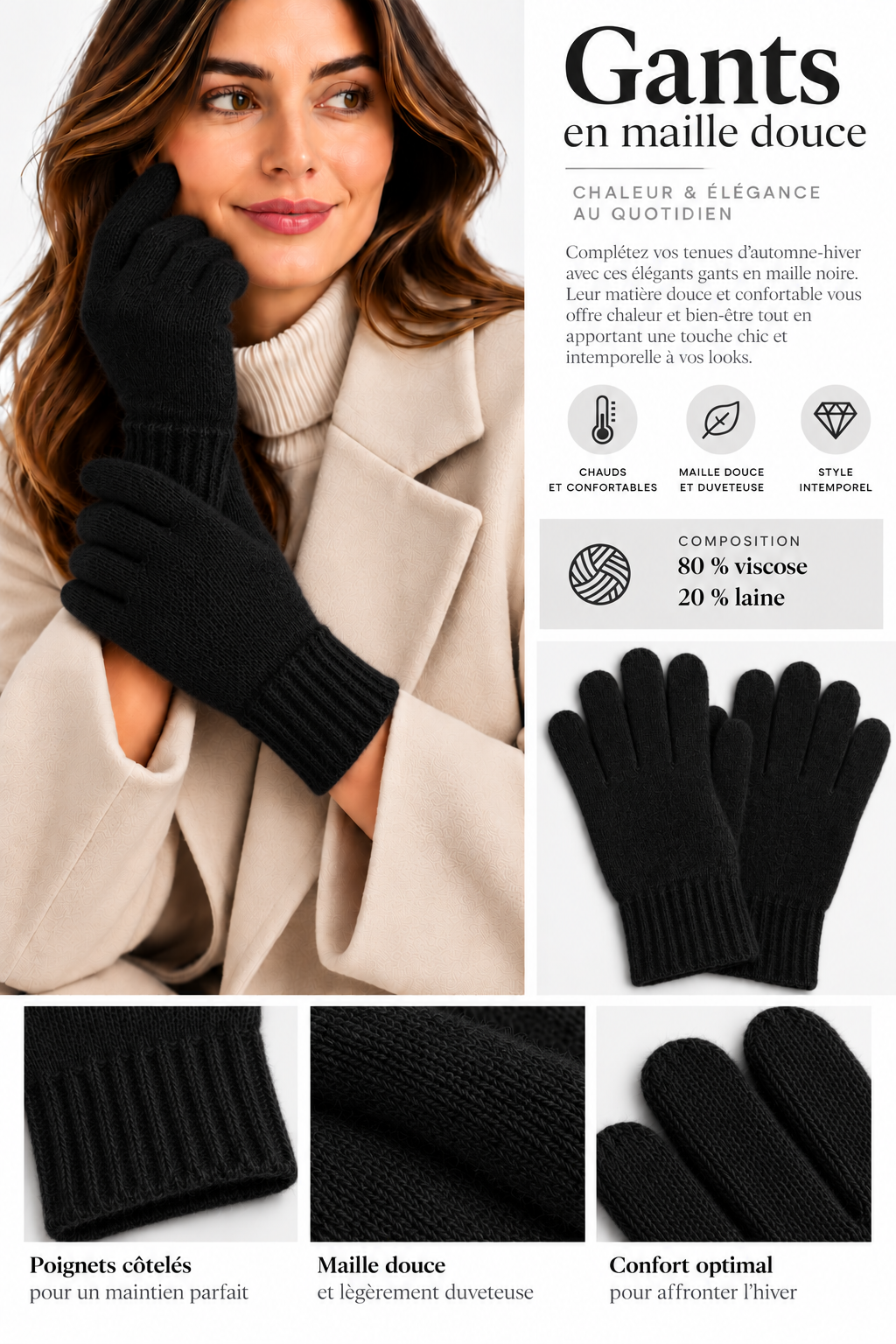 Gants en maille doux et élégants