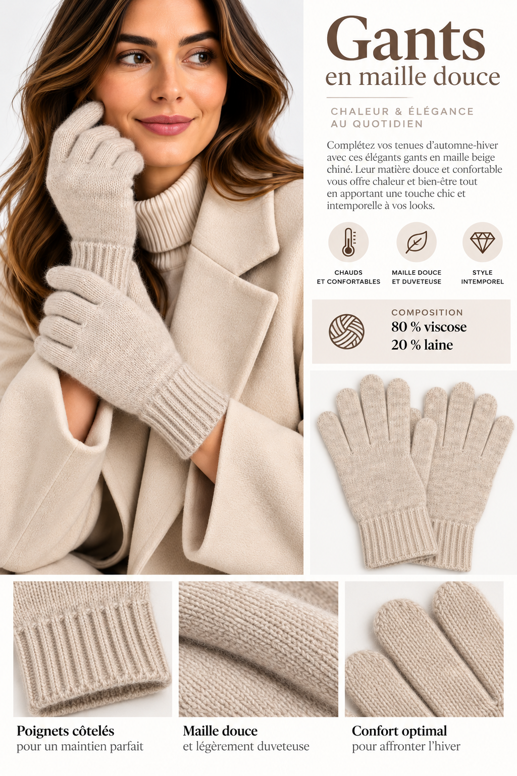 Gants en maille doux et élégants