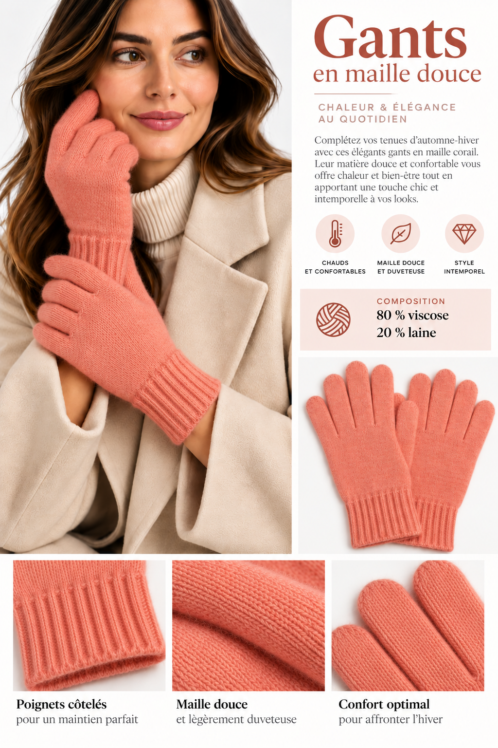 Gants en maille doux et élégants