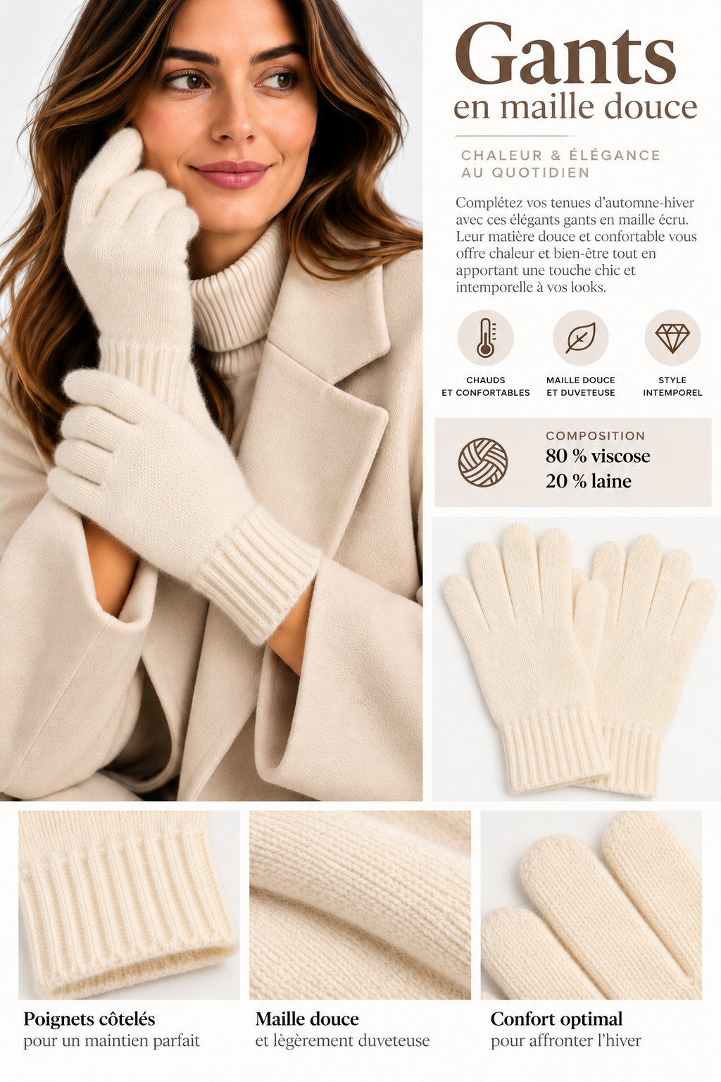Gants en maille doux et élégants