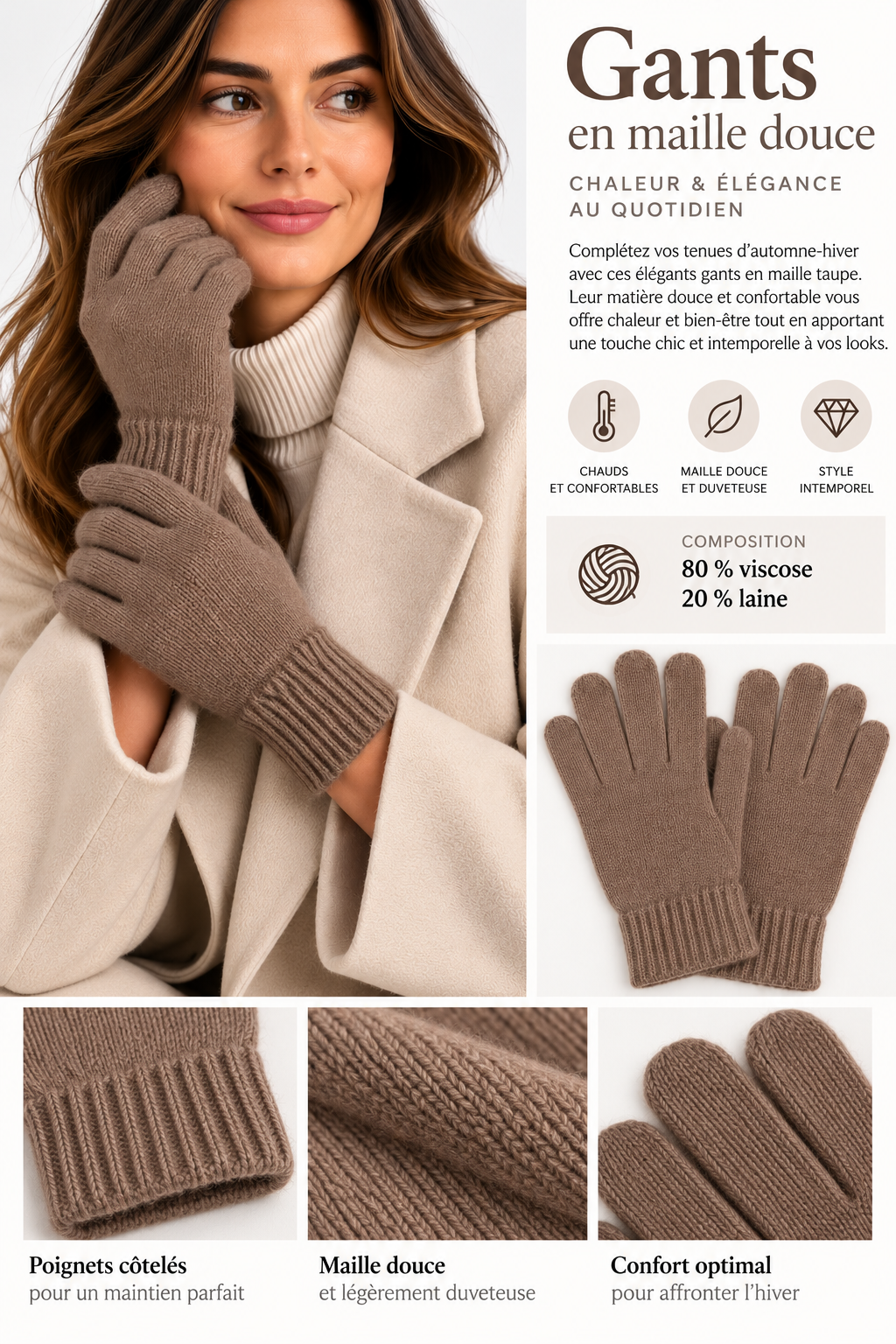 Gants en maille doux et élégants