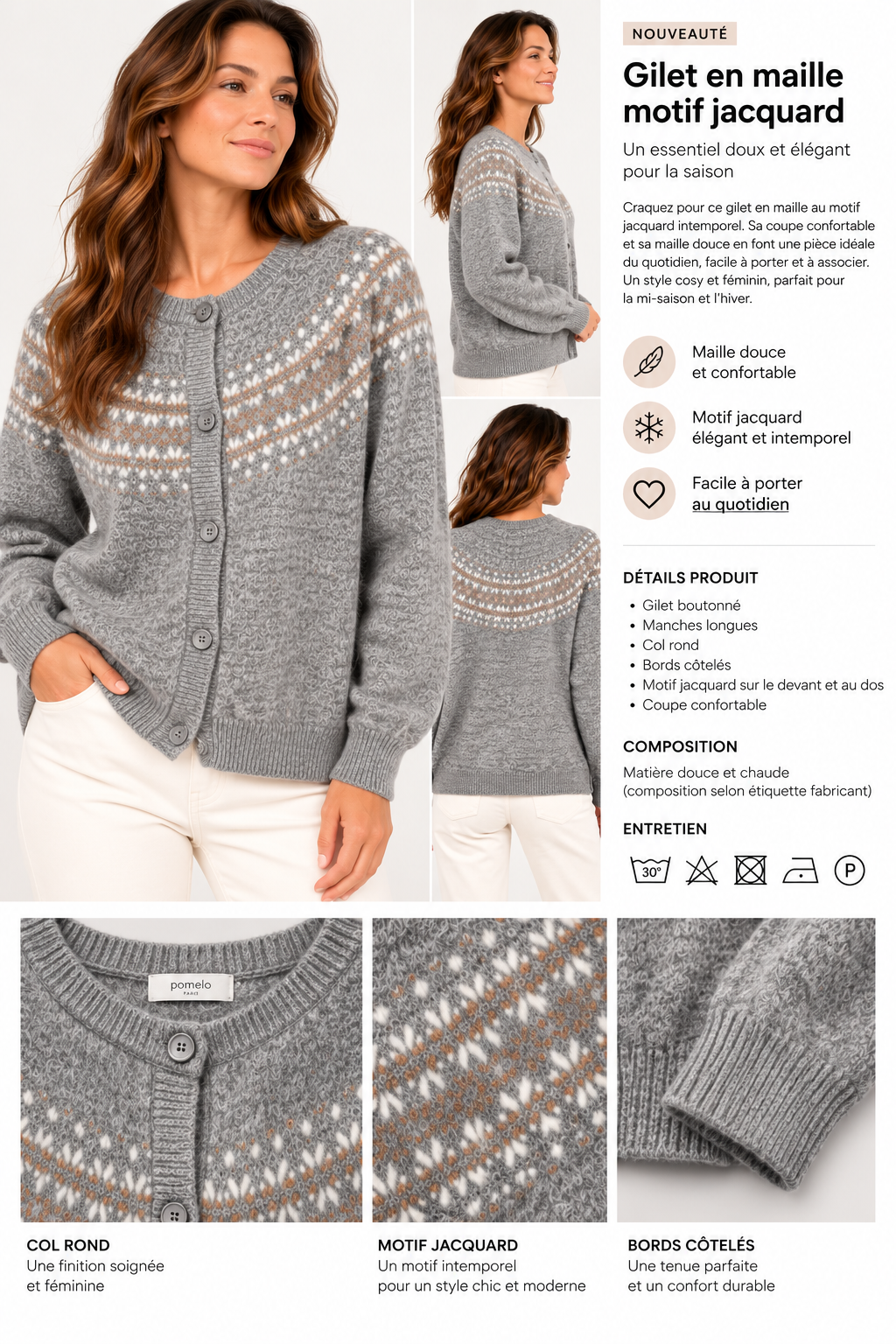 Gilet en maille jacquard VB8008 – Taille unique