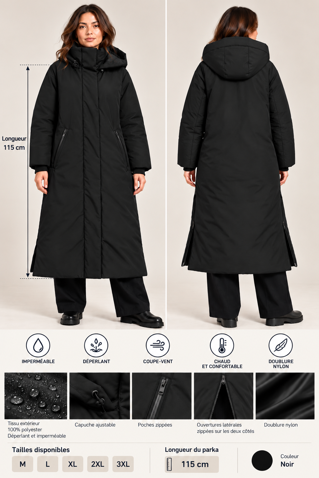 Parka 01 imperméable déperlante – Chaude et confortable