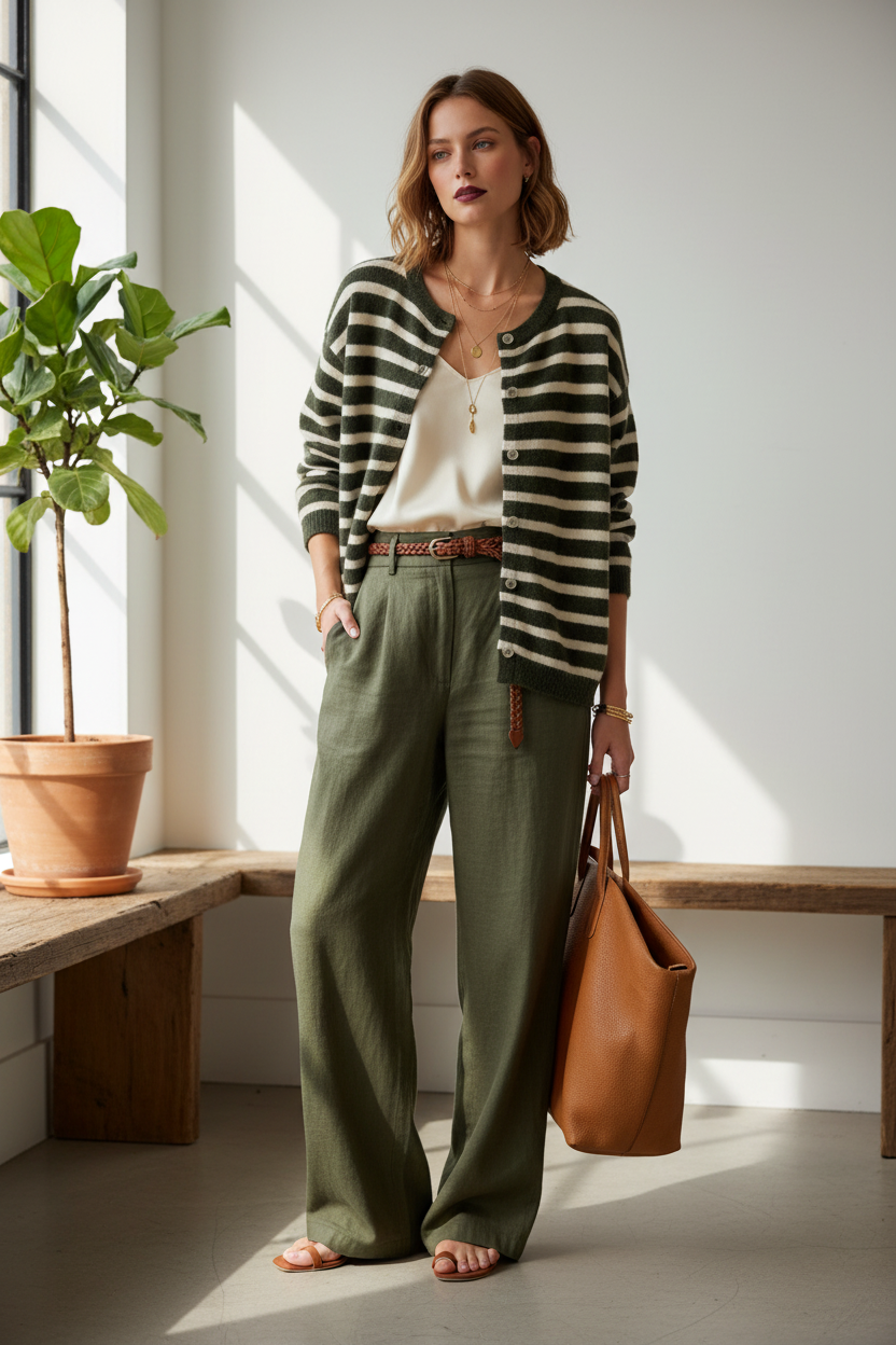 Gilet Rayé en Maille Douce Italienne - Pomelo Paris - It2686350