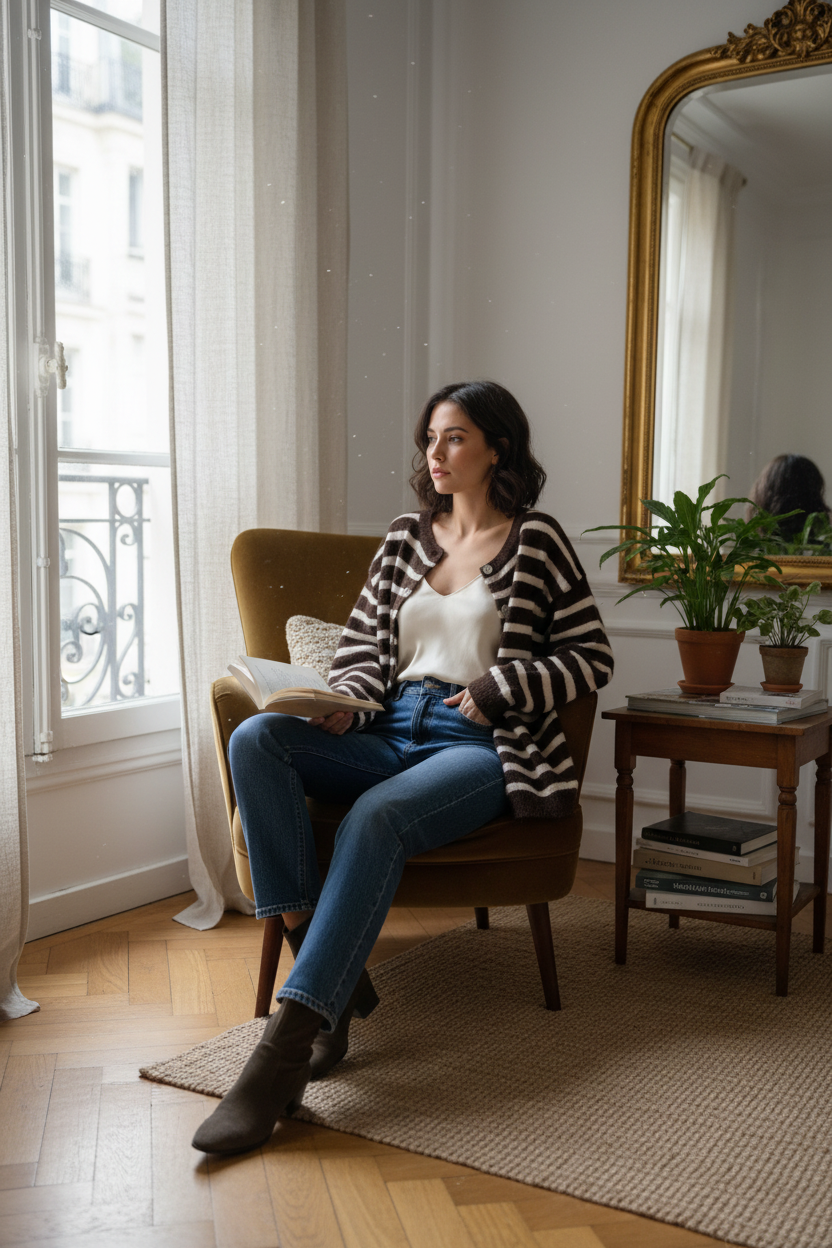 Gilet Rayé en Maille Douce Italienne - Pomelo Paris - It2686350