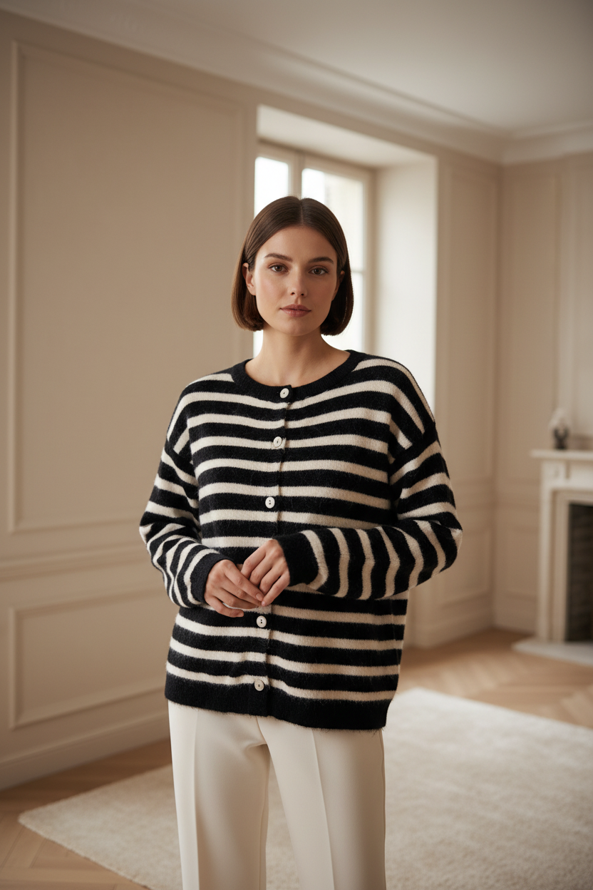 Gilet Rayé en Maille Douce Italienne - Pomelo Paris - It2686350