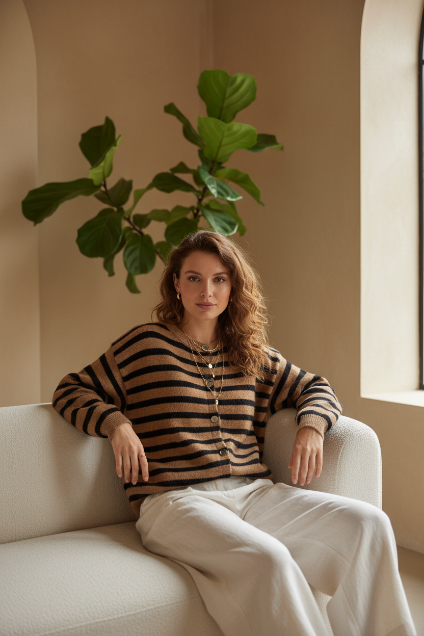Gilet Rayé en Maille Douce Italienne - Pomelo Paris - It2686350
