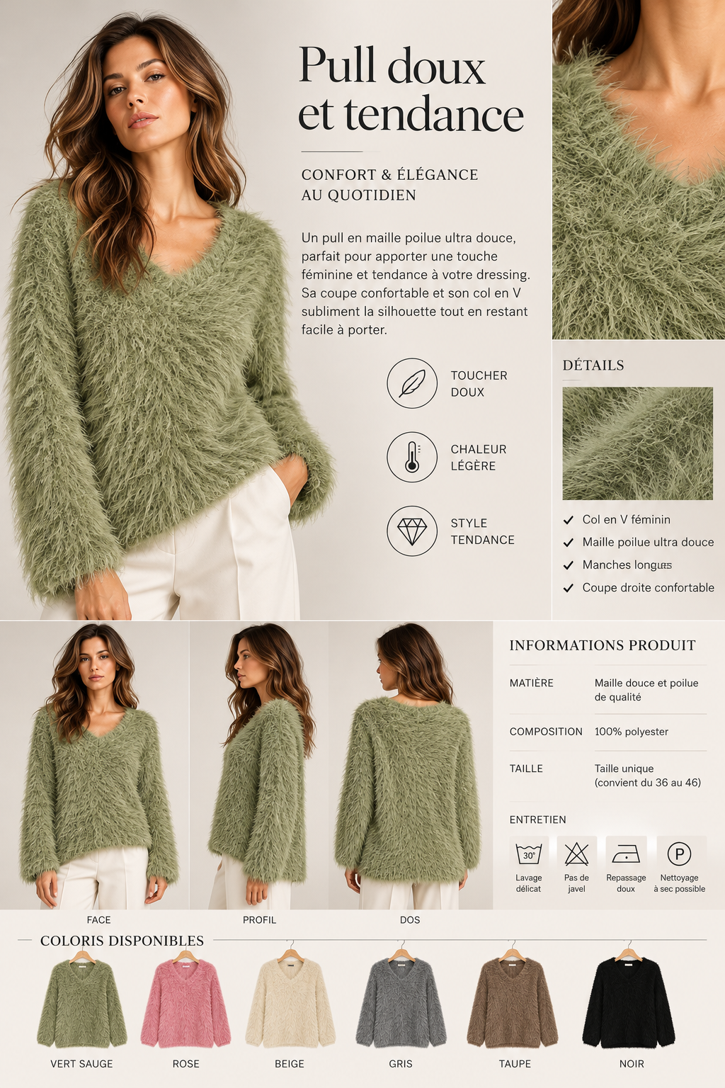 Pull poilu femme 8603 – Douceur & tendance