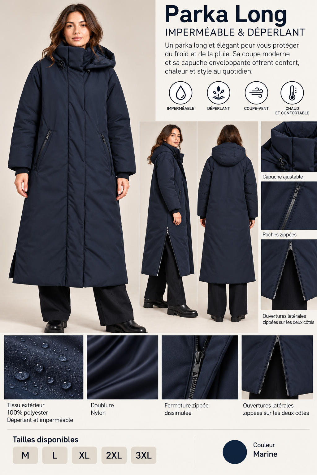 Parka 01 imperméable déperlante – Chaude et confortable