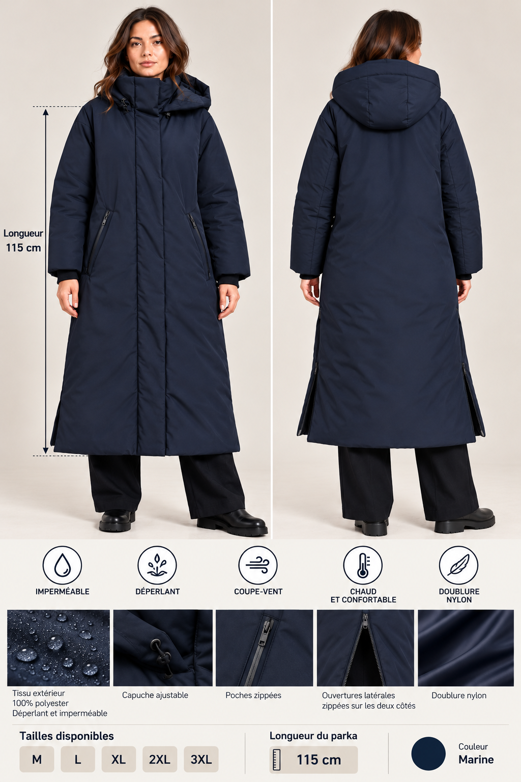 Parka 01 imperméable déperlante – Chaude et confortable