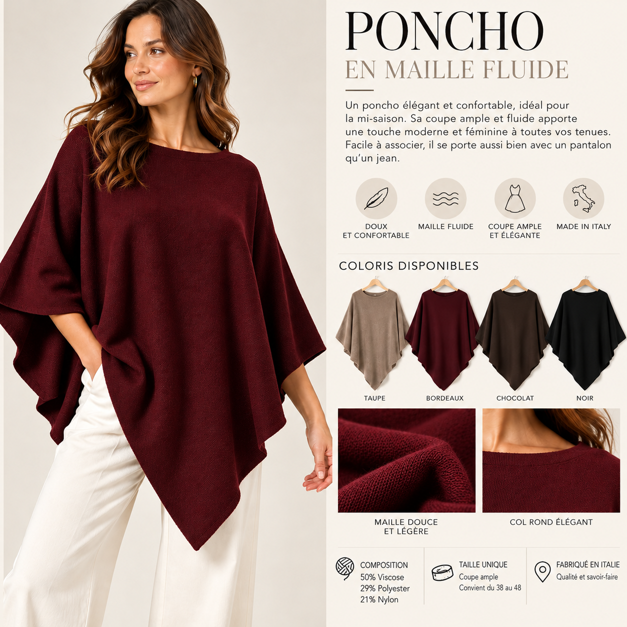 Poncho en maille 8901 – Made in Italy