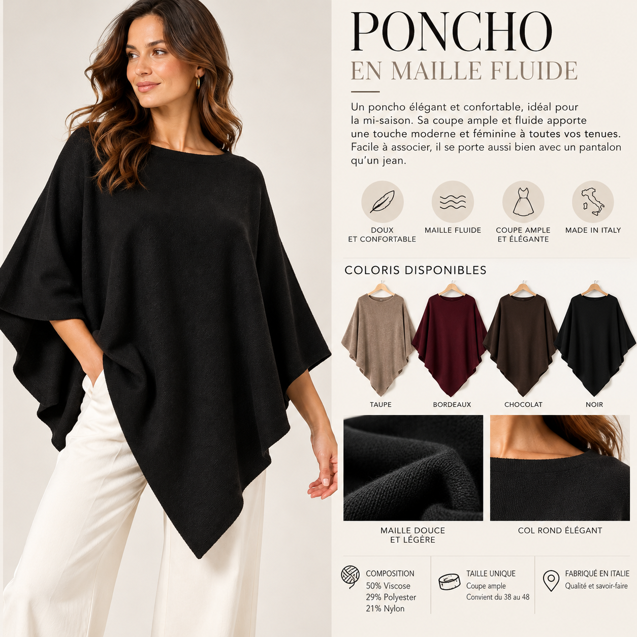 Poncho en maille 8901 – Made in Italy