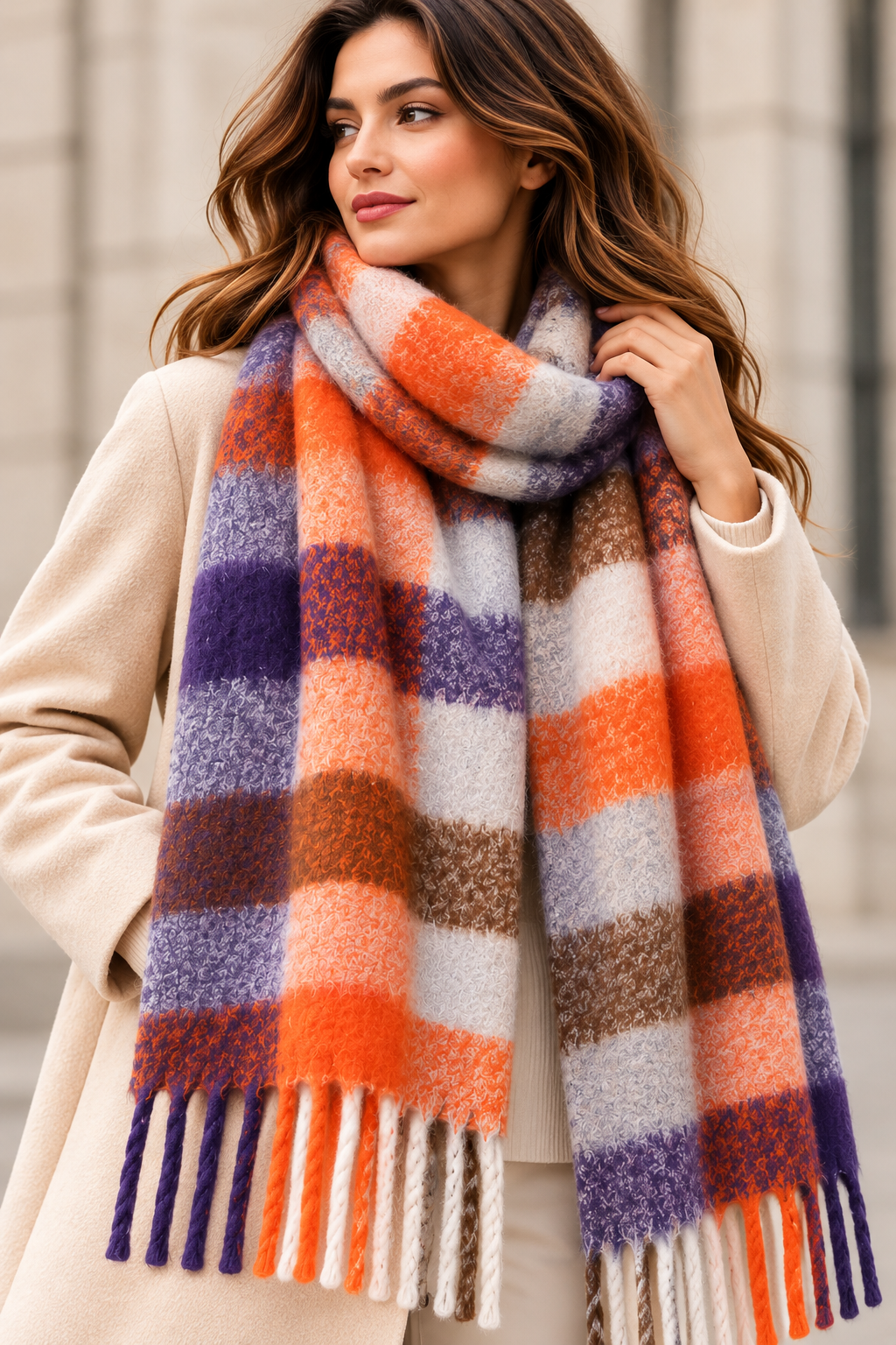 Écharpe à carreaux violet – 100 % viscose