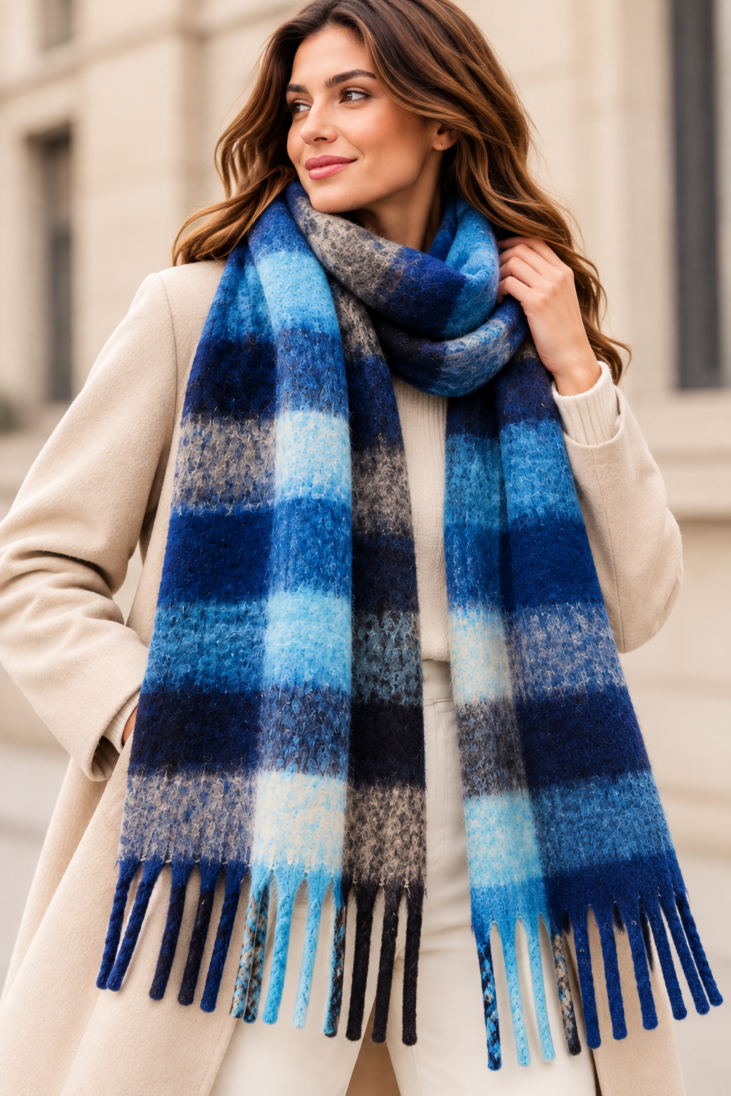 Écharpe à carreaux blue – 100 % viscose