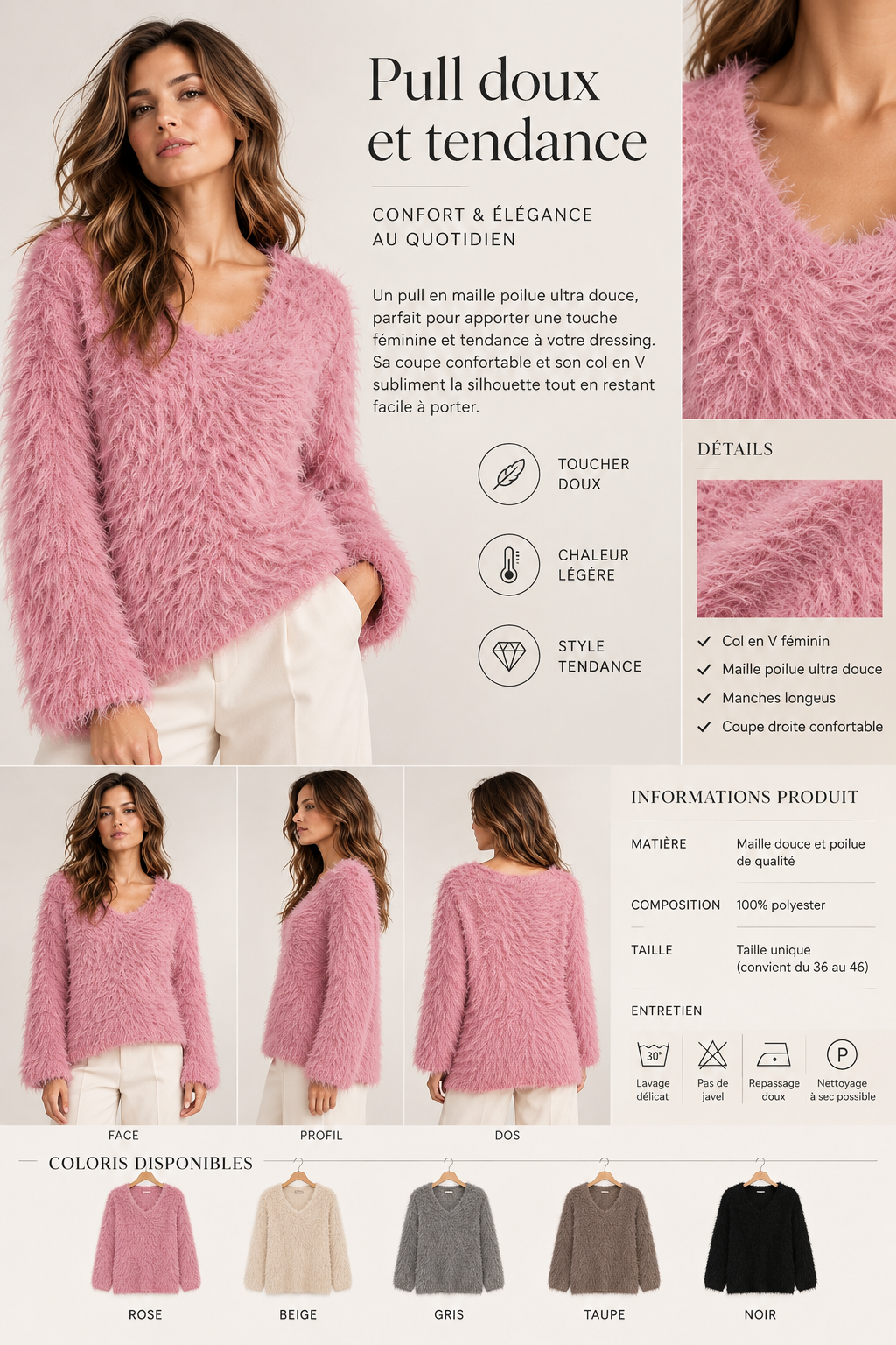 Pull poilu femme 8603 – Douceur & tendance