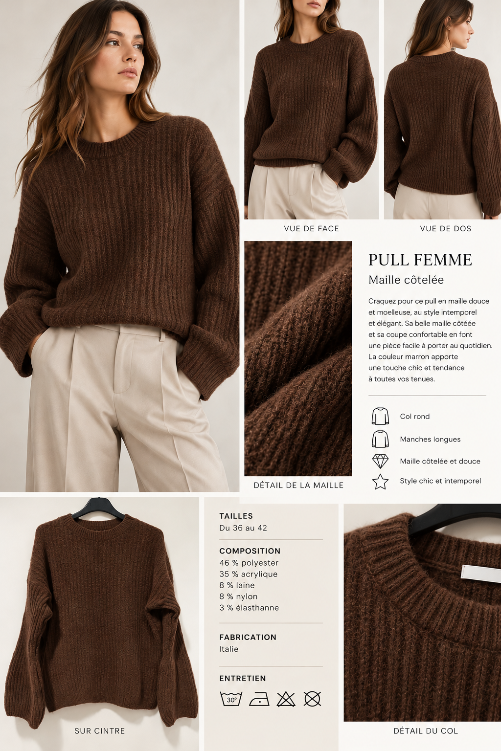 Pull femme en maille côtelée – Style chic italien
