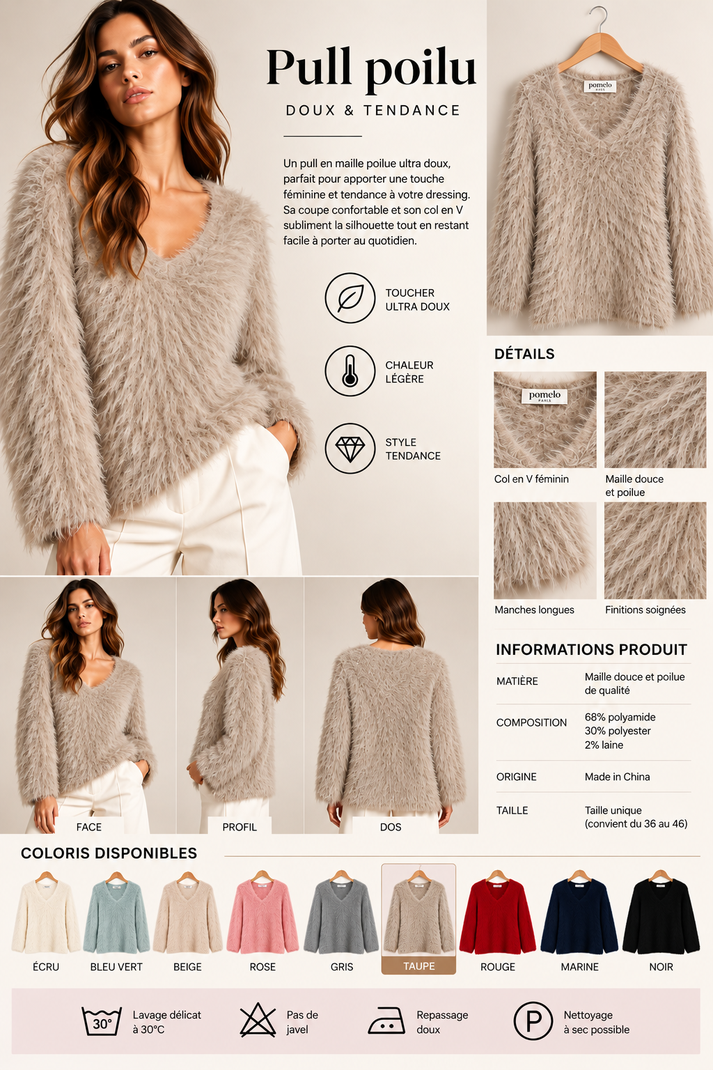 Pull poilu femme 8603 – Douceur & tendance