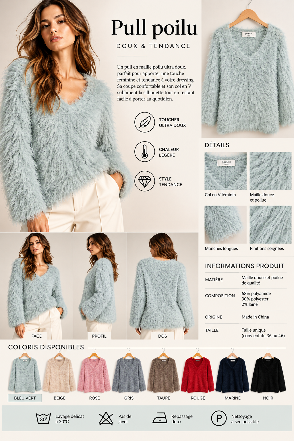 Pull poilu femme 8603 – Douceur & tendance