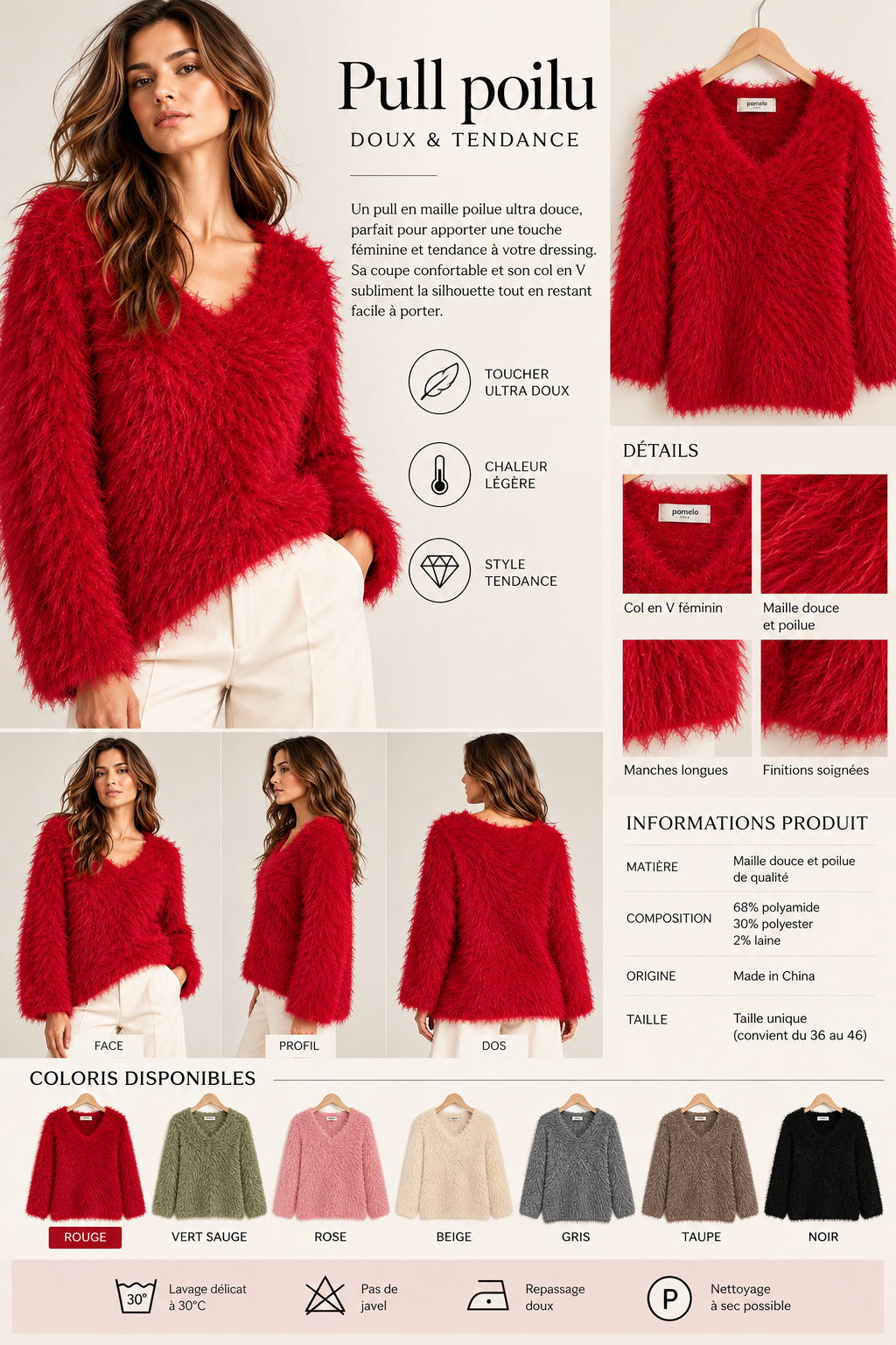 Pull poilu femme 8603 – Douceur & tendance