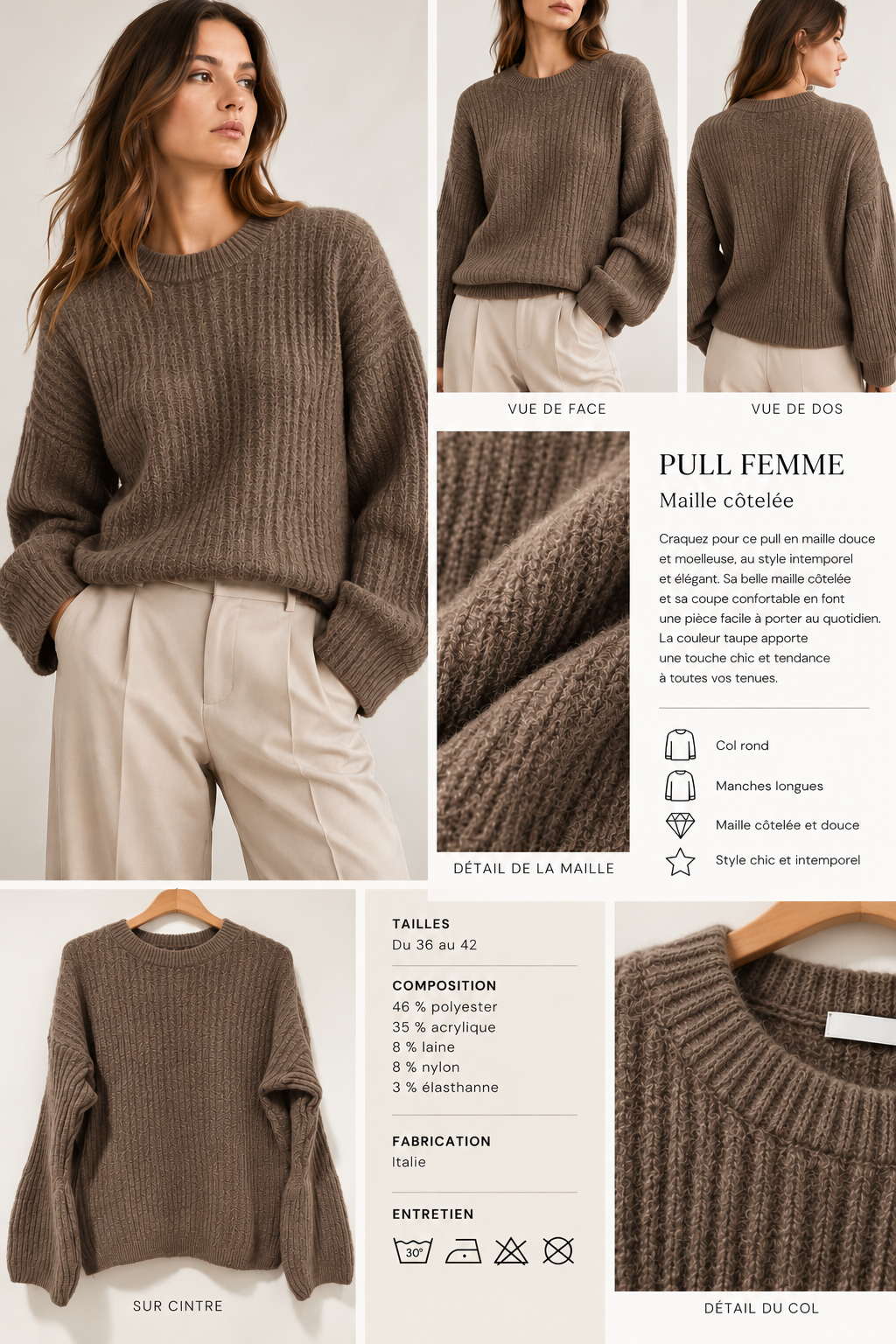 Pull femme en maille côtelée – Style chic italien