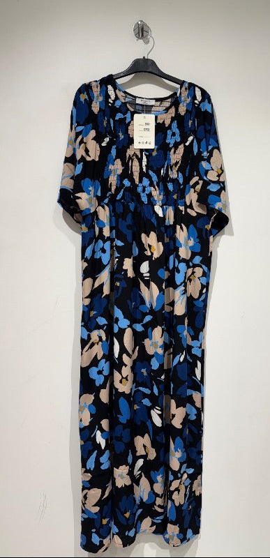 Robe Longue Fleurie en Coton - Bleu Pomelo 2506-01