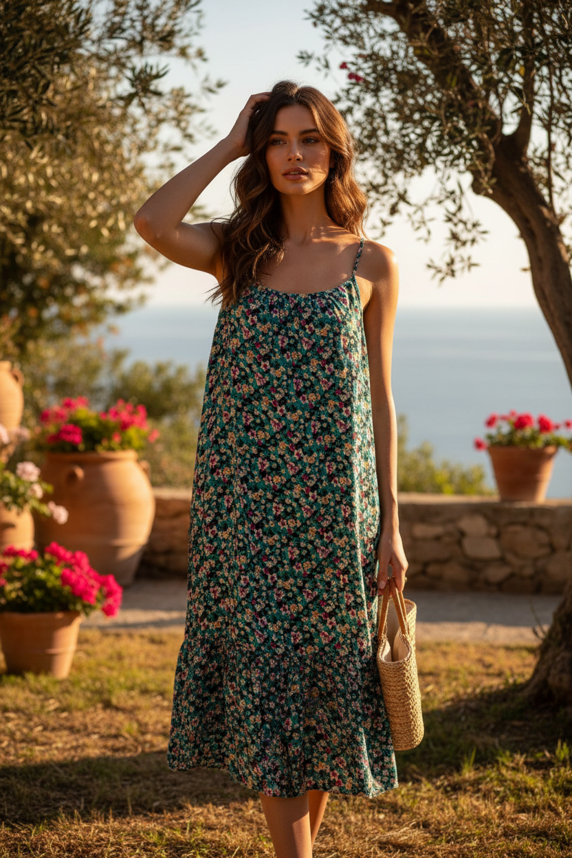 La Robe d'Été Fleurie à Bretelles - Élégance 2507-02